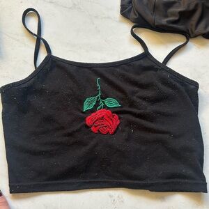 Black Rose Embroidered Women's Crop Top